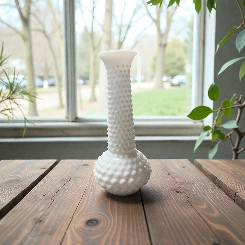 Hobnail Milk Glass Vase White Bud Vase Vintage Decor